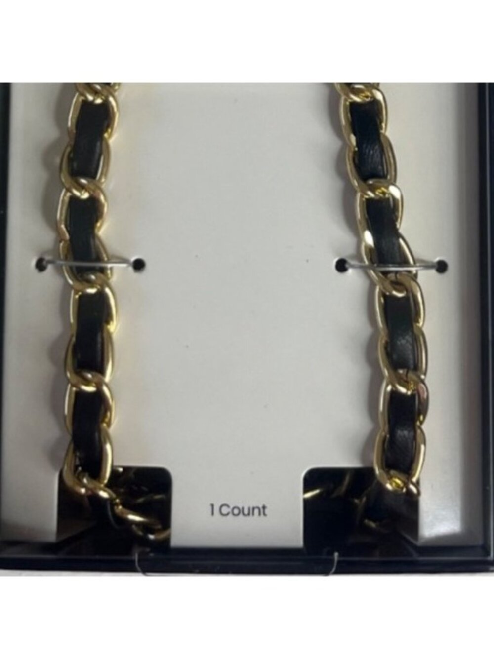 Phone Crossbody Strap Golden Chain Faux Black Leather 51 Inch Universal Fit - Picture 4 of 4